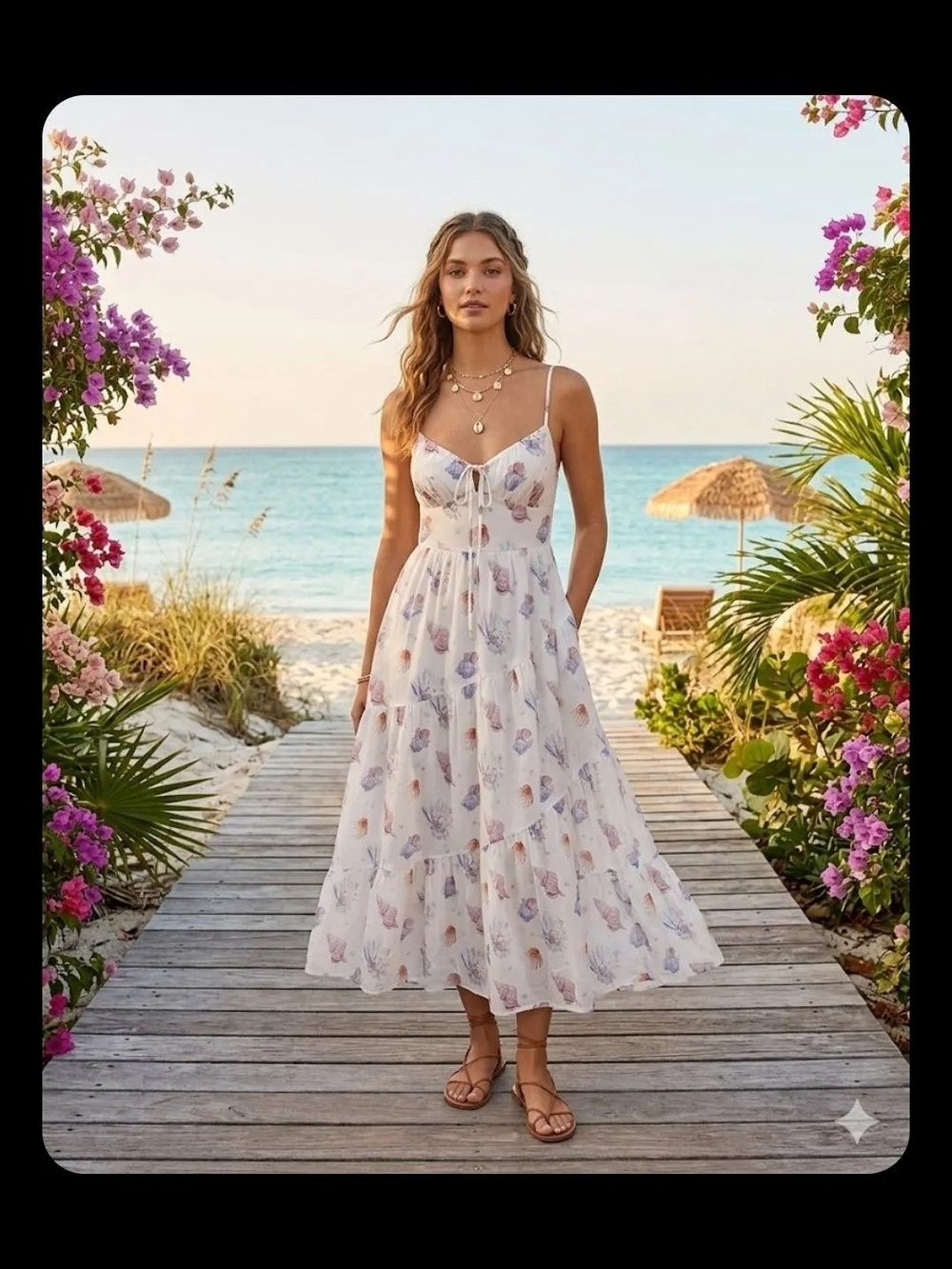 White Floral Maxi Sundress with Spaghetti Straps